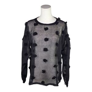 Ivy Jane NWT black sheer mesh pom dot long sleeve top S/M artsy boho chic